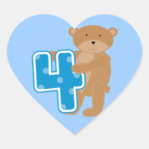 Bear 4th Birthday Tshirts and Gifts Heart Sticker