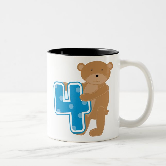 Bear 4th Birthday Tshirts and Gifts Two-Tone Coffee Mug (Right)