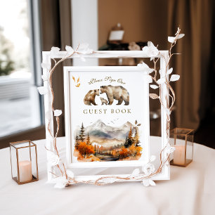 Bear Adventure Fall Mountain Baby Shower Guest Poster