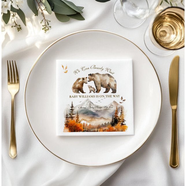 Bear Adventure Fall Mountain Neutral Baby Shower Napkin (Creator Uploaded)