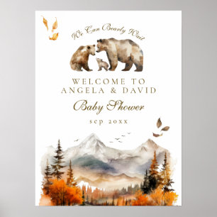Bear Adventure Fall Mountain Neutral Baby Shower Poster