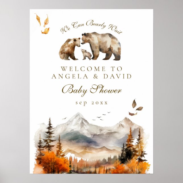 Bear Adventure Fall Mountain Neutral Baby Shower  Poster (Front)