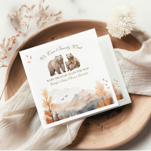 Bear Adventure Fall Mountains Neutral Baby Shower Napkin