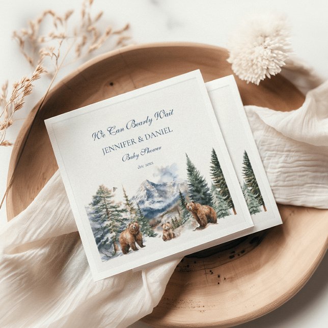 Bear Adventure Snow Mountain Bearly Baby Shower Napkin (Creator Uploaded)
