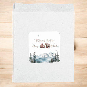 Bear Adventure Snowy Mountains   Baby Shower Square Sticker