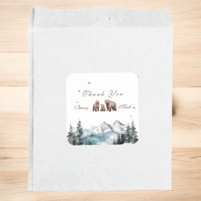 Bear Adventure Snowy Mountains   Baby Shower Square Sticker (Creator Uploaded)