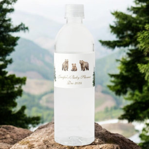 Bear Adventure Snowy Mountains   Baby Shower Water Bottle Label