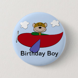 Bear Aeroplane Birthday 6 Cm Round Badge