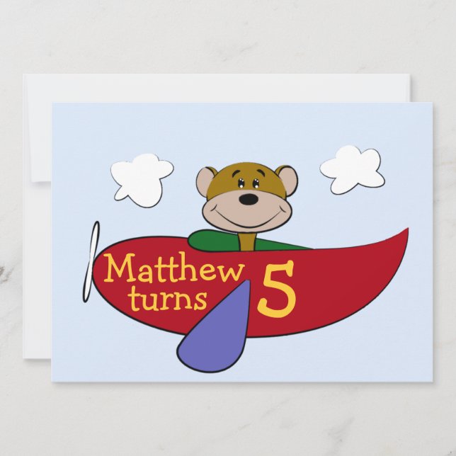 Bear Aeroplane Birthday Invitation (Front)