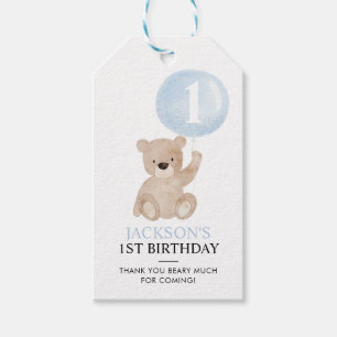 Bear and Blue Balloon 1st Birthday Favour Tags