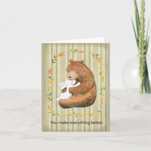 Bear and Bunny embracing Warm Sweet Anniversary   Card