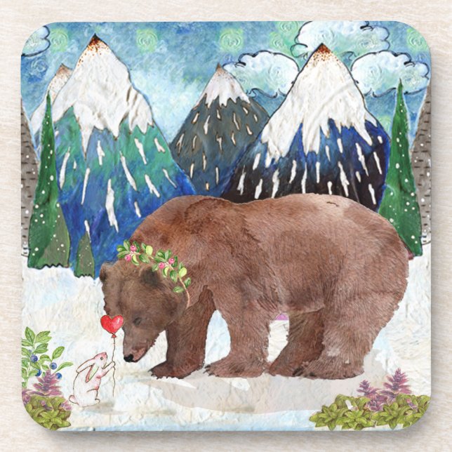 Bear and Bunny Hard plastic coaster (Front)