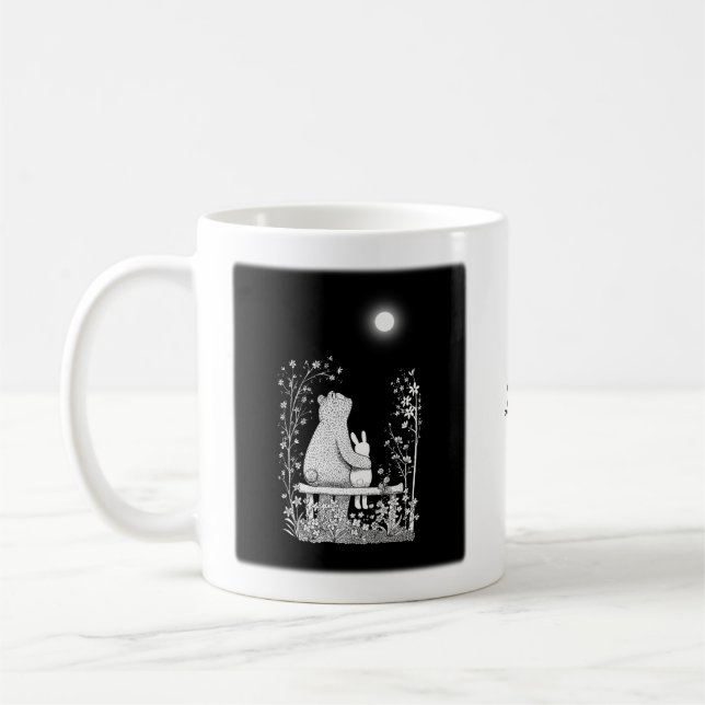 Bear and Bunny in Moonlight Romantic Custom Name Coffee Mug (Left)