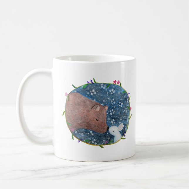 Bear and bunny kiss in dark forest Custom Name Coffee Mug (Left)