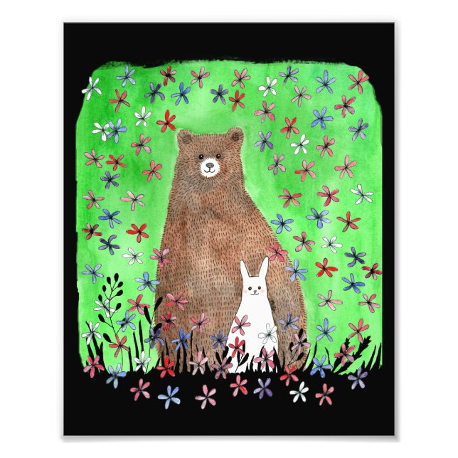 Bear and Bunny Love Couple Woodland Animal Art Photo Print (Front)