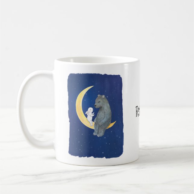 Bear and Bunny on the moon cute bear bunny custom Coffee Mug (Left)