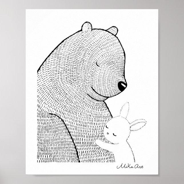 Bear and Bunny Sweet woodland Animal hug snuggle   Poster (Front)