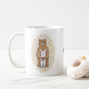 Bear and Bunny Together Happy Couple Custom Name Coffee Mug