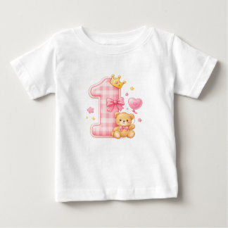 Bear and Chequered One 1st Birthday Baby T-Shirt