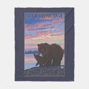 Bear and Cub - Anchorage, Alaska Fleece Blanket