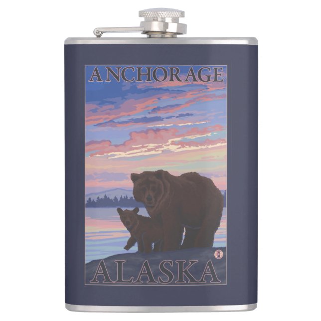 Bear and Cub - Anchorage, Alaska Hip Flask (Front)