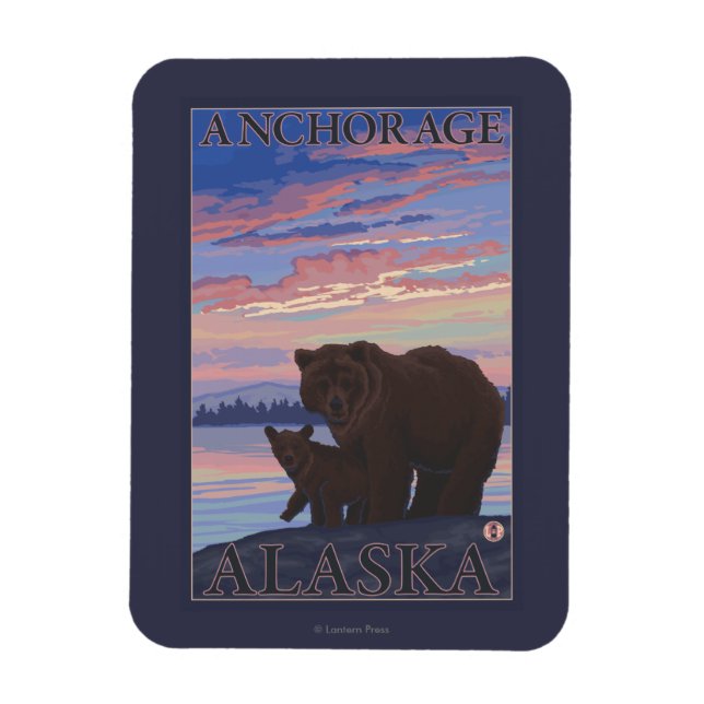 Bear and Cub - Anchorage, Alaska Magnet (Vertical)