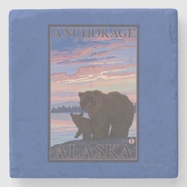 Bear and Cub - Anchorage, Alaska Stone Coaster (Front)