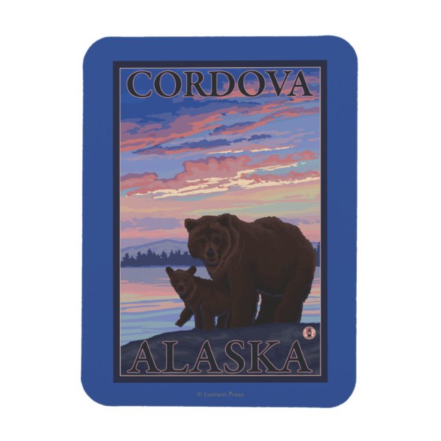 Bear and Cub - Cordova, Alaska Magnet (Vertical)