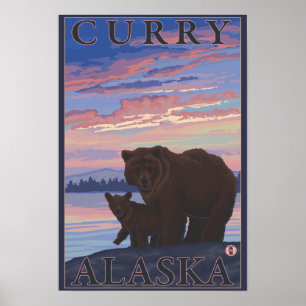 Bear and Cub - Curry, Alaska Poster