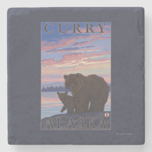 Bear and Cub - Curry, Alaska Stone Coaster