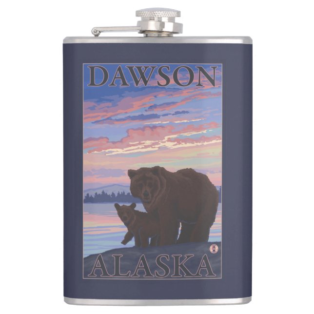 Bear and Cub - Dawson, Alaska Hip Flask (Front)