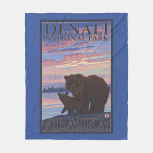 Bear and Cub - Denali National Park, Alaska Fleece Blanket