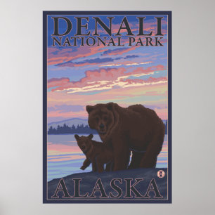 Bear and Cub - Denali National Park, Alaska Poster
