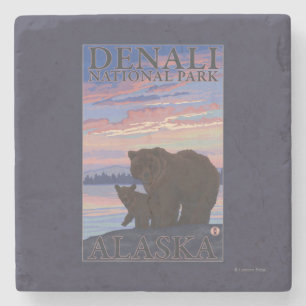 Bear and Cub - Denali National Park, Alaska Stone Coaster