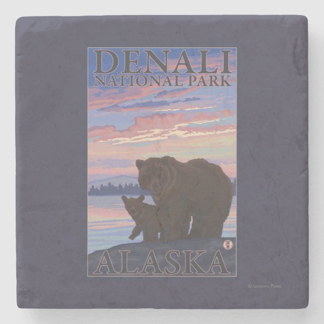 Bear and Cub - Denali National Park, Alaska Stone Coaster (Front)