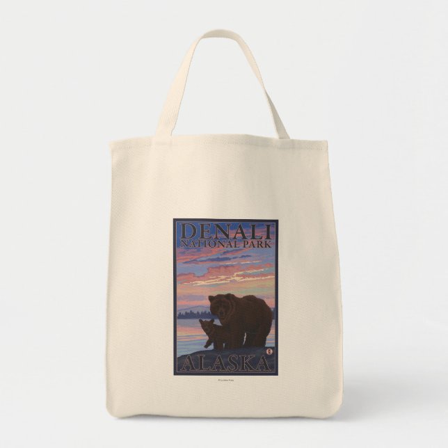 Bear and Cub - Denali National Park, Alaska Tote Bag (Front)