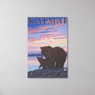 Bear and Cub - Katmai, Alaska Canvas Print