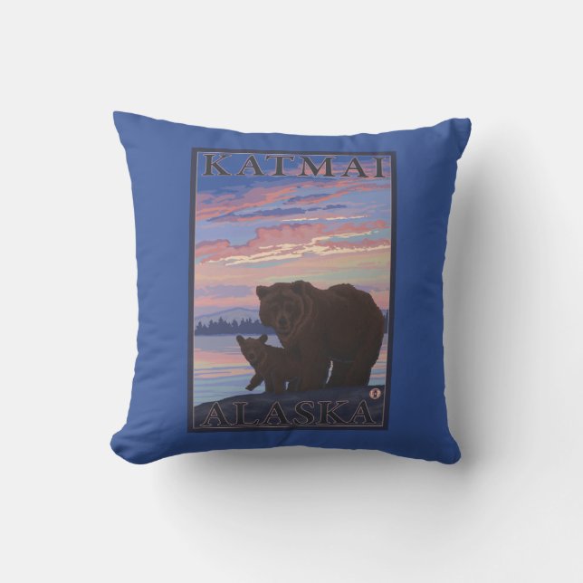 Bear and Cub - Katmai, Alaska Cushion (Front)