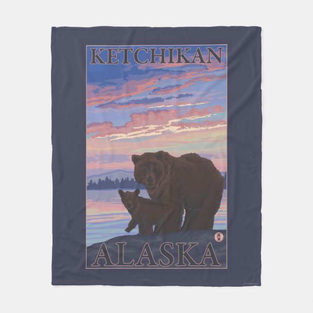 Bear and Cub - Ketchikan, Alaska Fleece Blanket (Front)