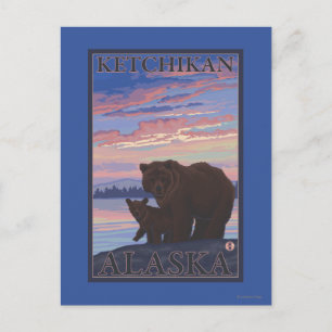 Bear and Cub - Ketchikan, Alaska Postcard