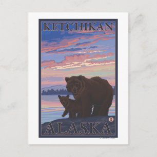 Bear and Cub - Ketchikan, Alaska Postcard