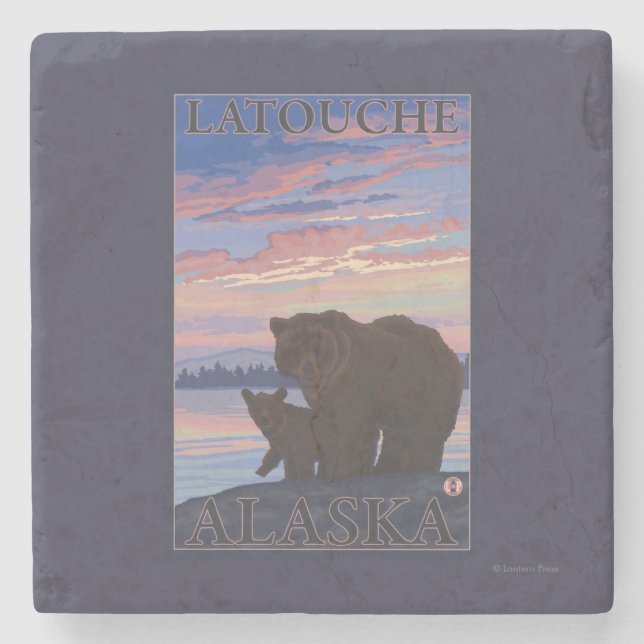 Bear and Cub - Latouche, Alaska Stone Coaster (Front)