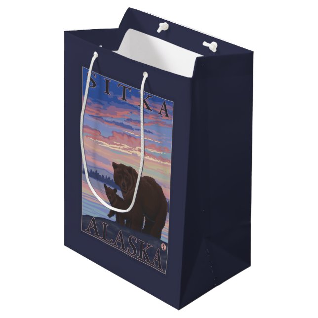 Bear and Cub - Sitka, Alaska Medium Gift Bag (Front Angled)