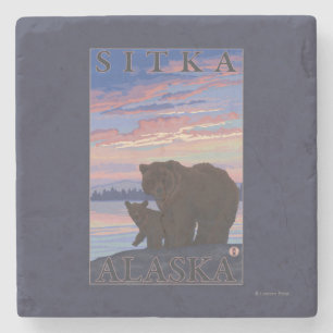 Bear and Cub - Sitka, Alaska Stone Coaster