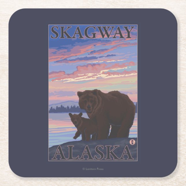 Bear and Cub - Skagway, Alaska Square Paper Coaster (Front)