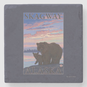 Bear and Cub - Skagway, Alaska Stone Coaster