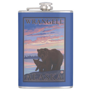 Bear and Cub - Wrangell, Alaska Hip Flask