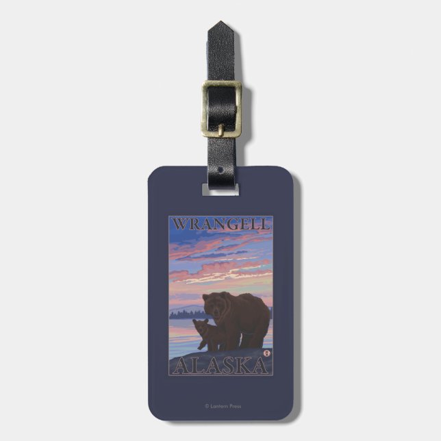 Bear and Cub - Wrangell, Alaska Luggage Tag (Front Vertical)
