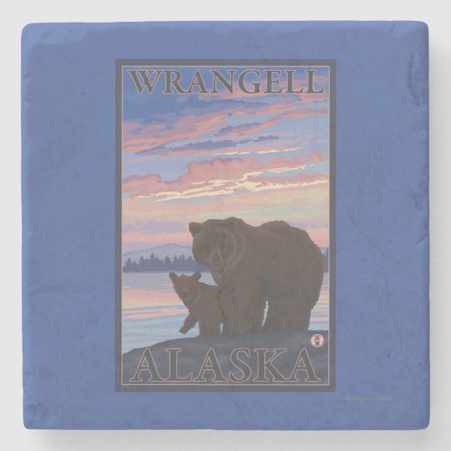 Bear and Cub - Wrangell, Alaska Stone Coaster (Front)