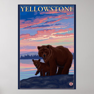 Bear and Cub - Yellowstone National Park Poster